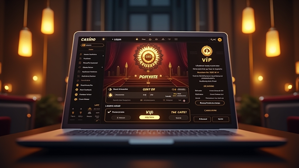 لوحة رئيسية بعد تسجيل الدخول مع إعدادات وواجهة VIP داخل كازينو مظلم