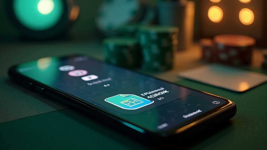 هاتف يعرض تنزيل Casino Zeus App مع إشارة إلى APK والآيفون